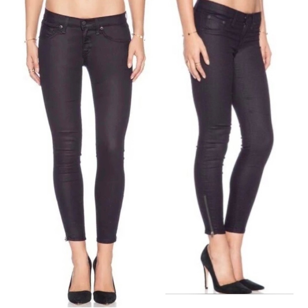 Rag & Bone Coated Faux Leather Exposed Zipper Capri in Seal Black Wash Size 30